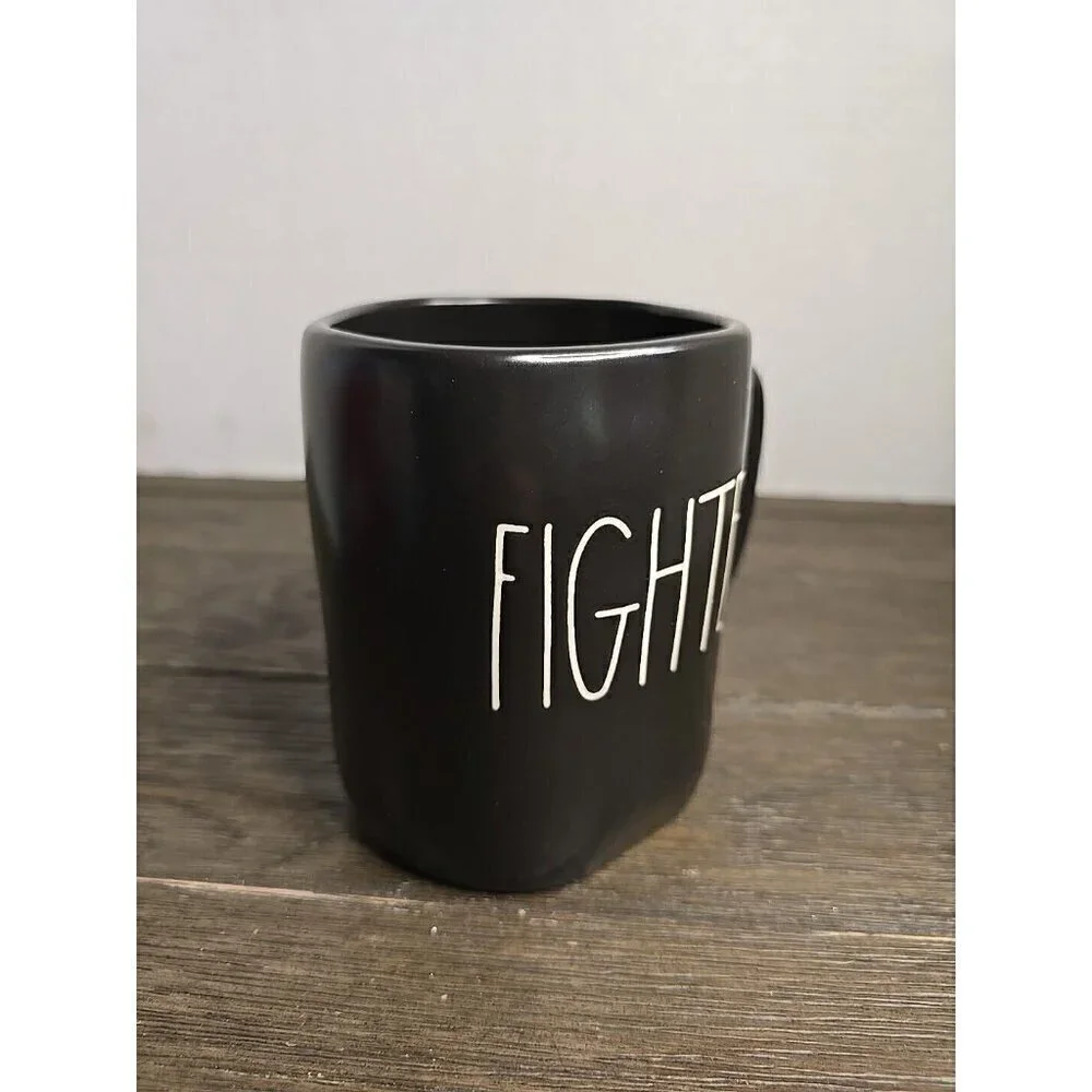 NWT Rae Dunn Artisan Fighter Coffee Mug Black White Lettering 2021
